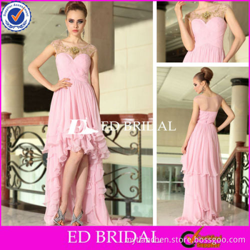 BY1101 New Style Cap Sleeve Pink Short Front Long Back Prom Dress 2013